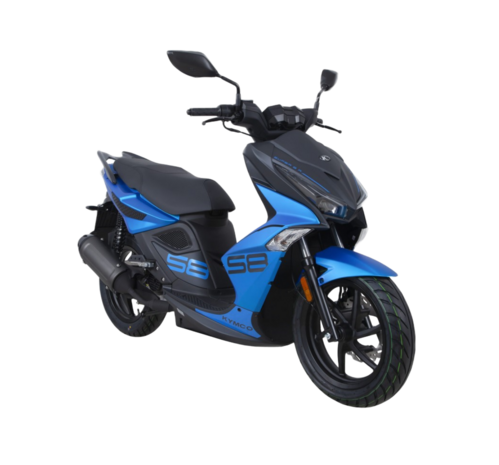 Kymco New Super 8 R blauw rechtsvoor